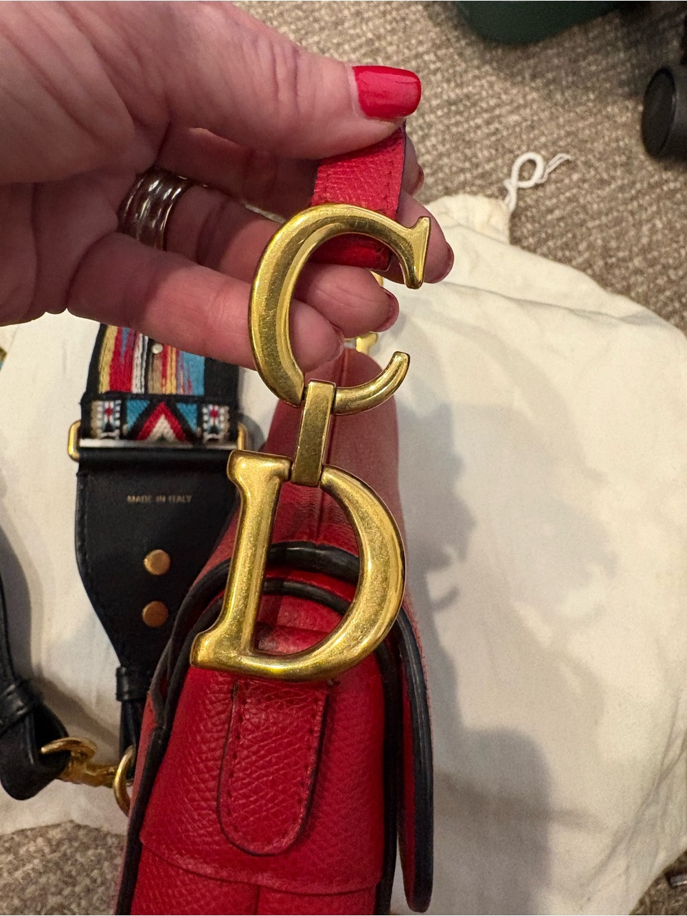 Dior Red Mini Saddle Bag with Aztec Embroidered Guitar Strap - EUC w CoA! - Picture 8 of 16